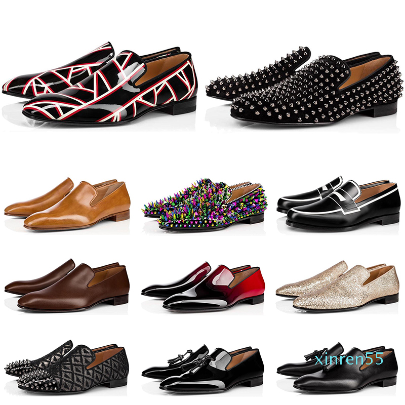 New mens loafers shoes red bottoms black brown suede Patent Leather Rivets glitter fashion loafer Dress Wedding Business shoes size 39-47
New mens loafers shoes red bottoms black brown suede Patent Leather Rivets glitter fashion loafer Dress Wedding Business shoes size 39-47