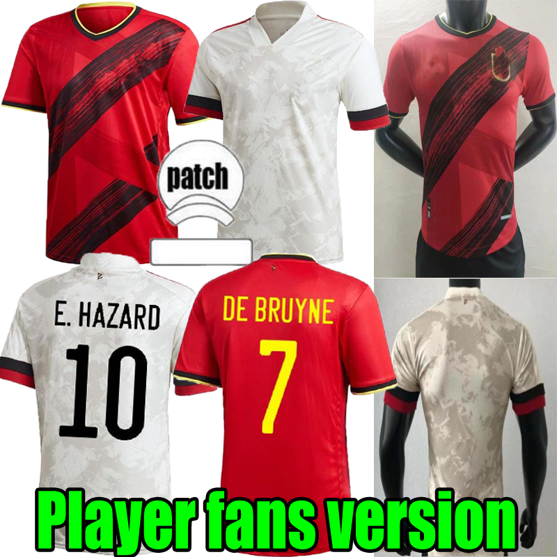 Hommes 20 21 22 Belgique Player Version Version Football Jerseys de Bruyne Lukaku 2021 2022 Home Away Football Shirt Hazard Batshuayi Camiseta Fu