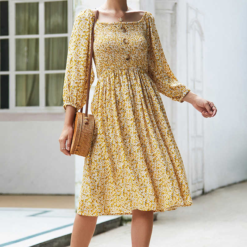 Fashion Boho Women Dress Floral Printed Vintage Square Collar Lantern Sleeve Button Spring Autumn Female Beach Dresses W190 210526
Fashion Boho Women Dress Floral Printed Vintage Square Collar Lantern Sleeve Button Spring Autumn Female Beach Dresses W190 210526