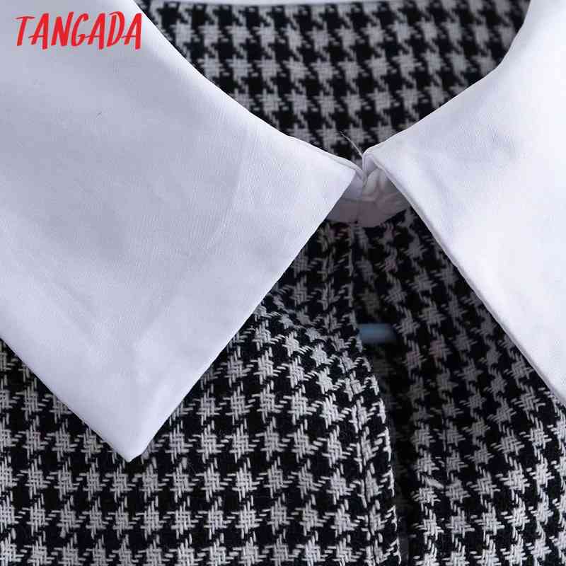 Women Retro Tweed Patchwork Puff Short Sleeve Chic Female Blouse Shirt Tops 6H15 210416