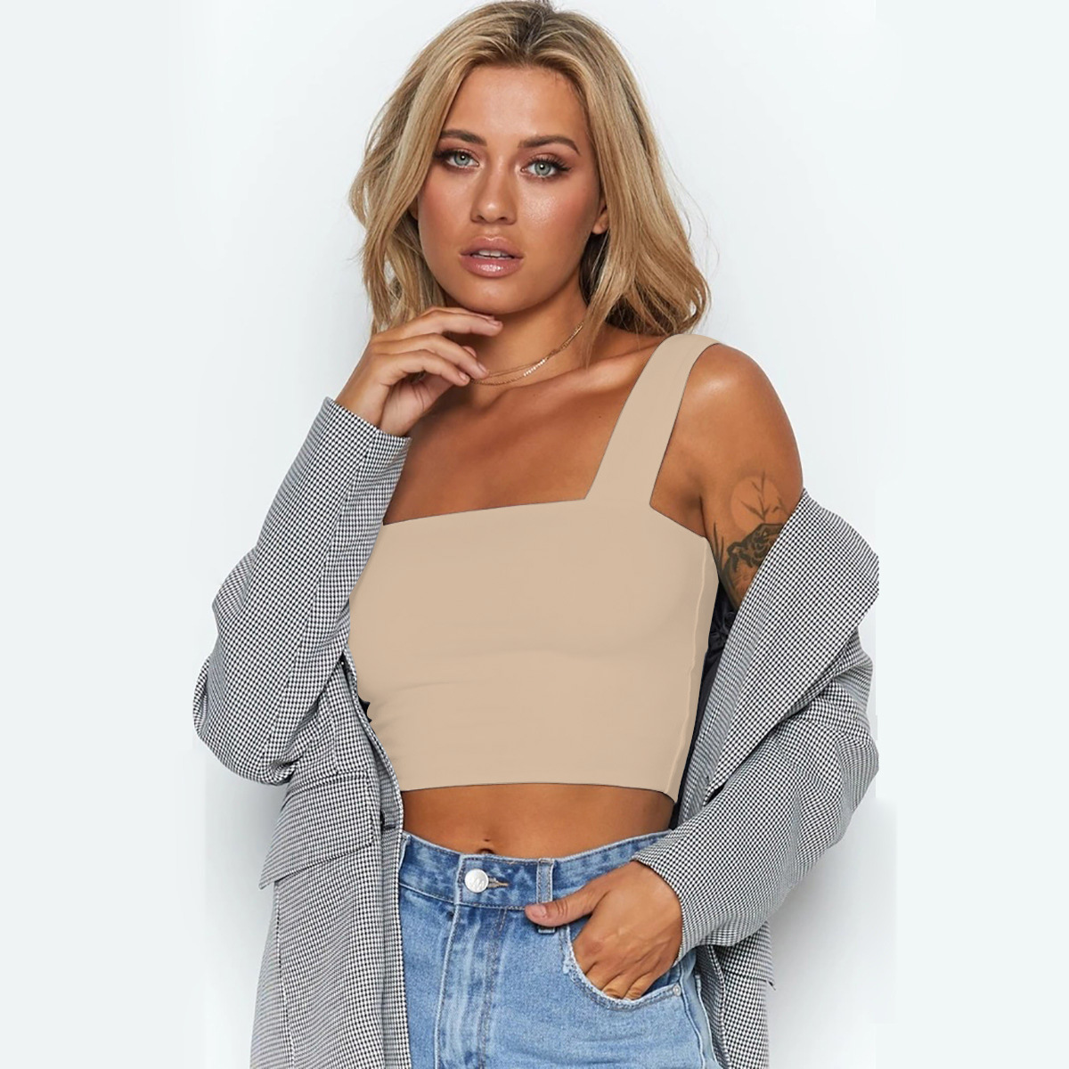 Square Neck Sleeveless Summer Women Crop Top Casual Sling Basic Black Slim Vest Off Shoulder Cami Sexy Backless Tank Tops Female 210522