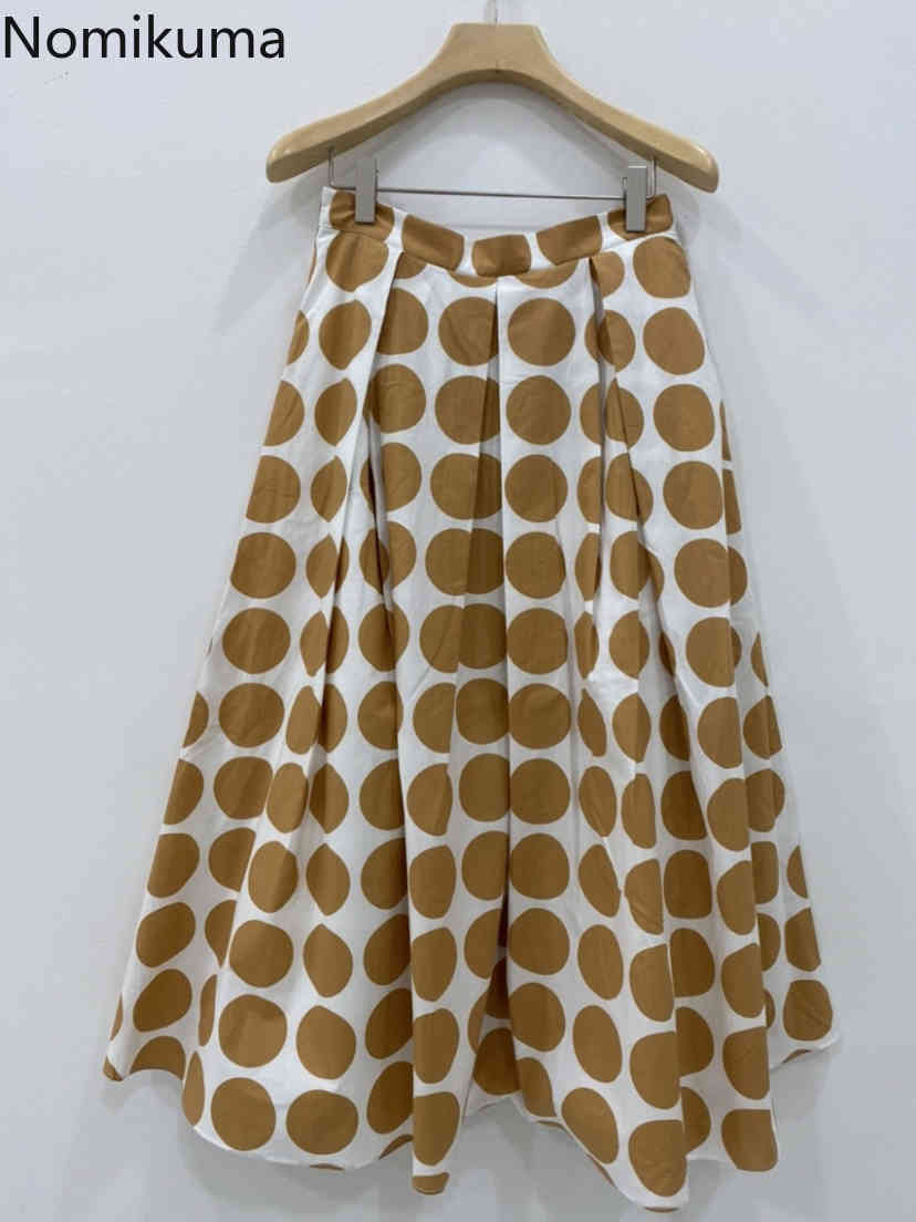 Nomikuma Woman Skirts Korean Dot High Waist A-line Mid-calf Bottoms Summer New Sweet Skirt Faldas Mujer 6G822 210427