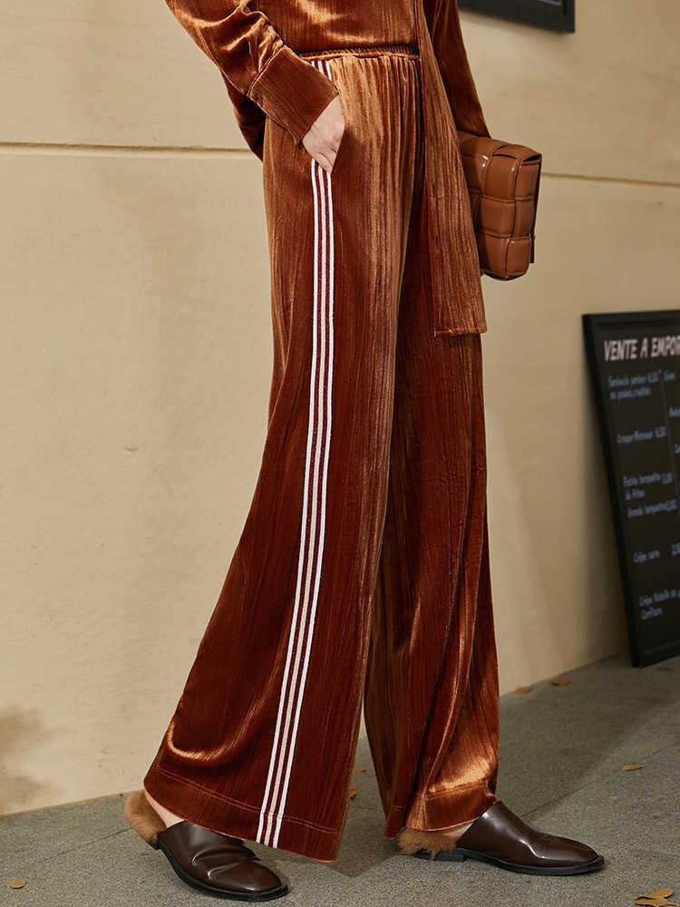 Minimalism Winter Vintage Solid Velet Women's Shirt Causal Patchwork Elastic Waist Loose Long Pants 12070307 210527