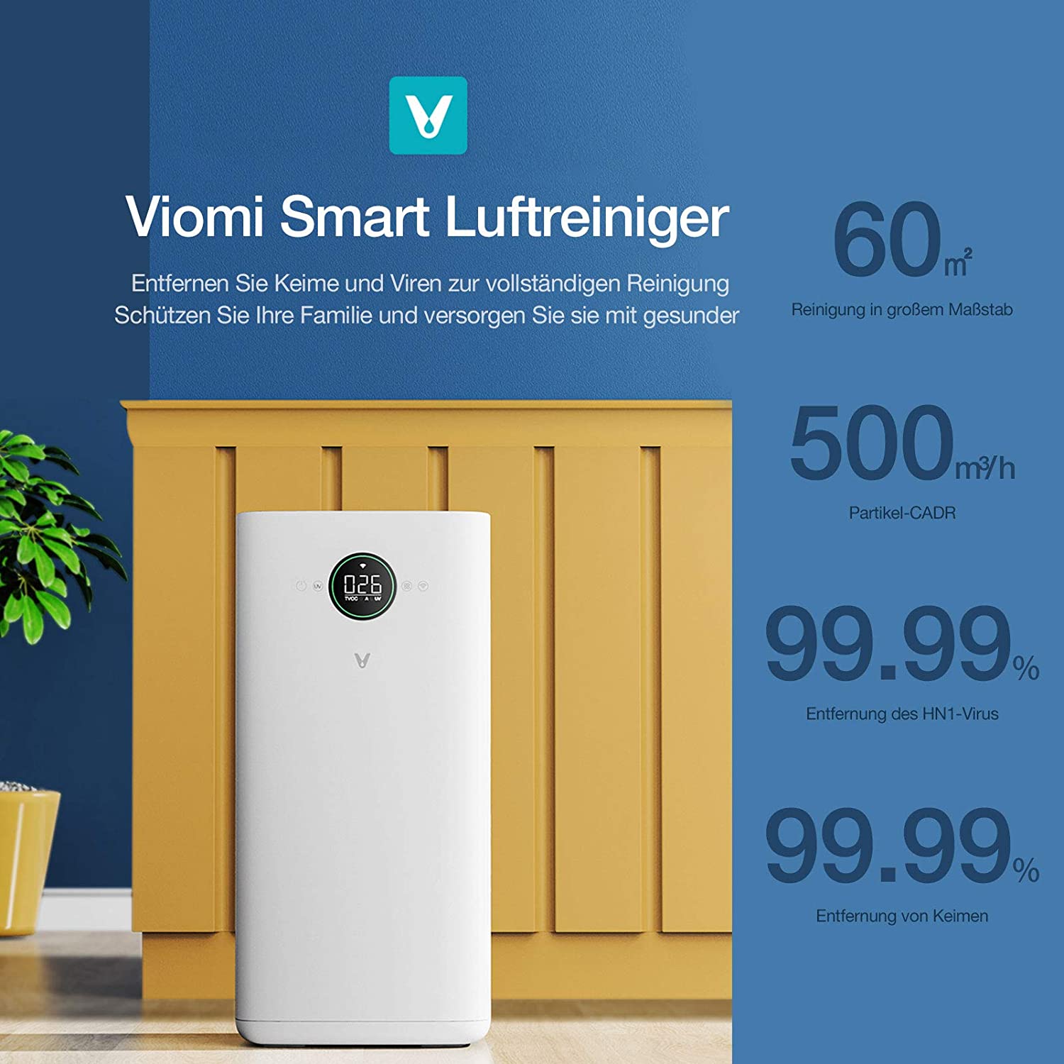 Viomi Smart Air Purifier Pr 99.99% filtration capacity, which has an effect on dust, pollen, animal hair, sterilization, and quiet operation.
Viomi Smart Air Purifier Pr 99.99% filtration capacity, which has an effect on dust, pollen, animal hair, sterilization, and quiet operation.