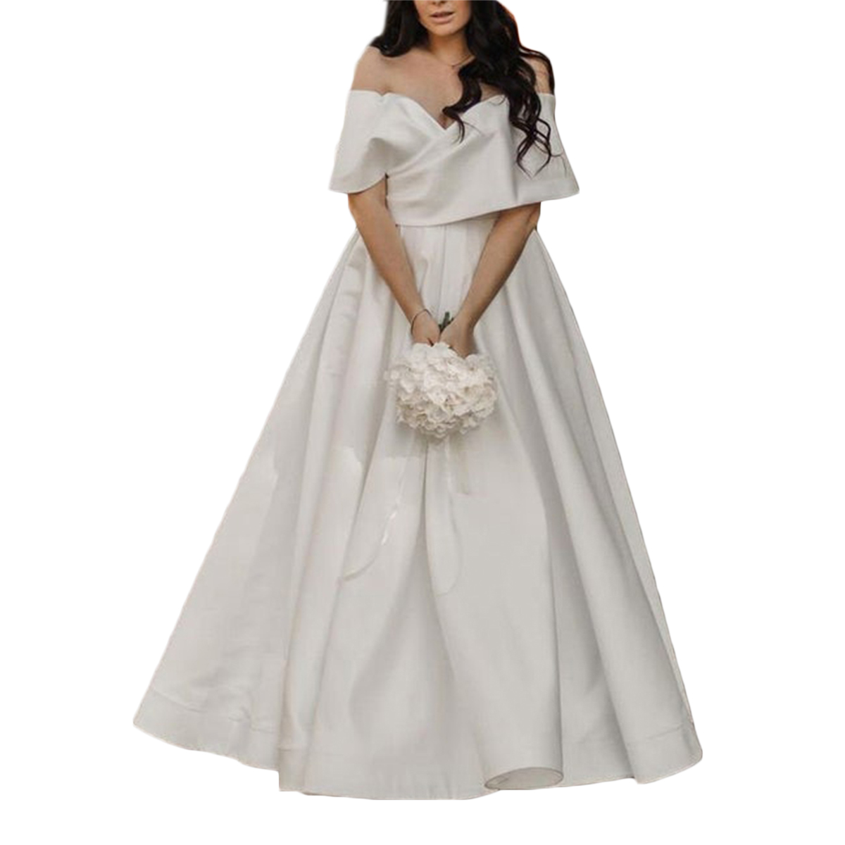 Simple Satin A Line Wedding Dress Off Shoulder Short Sleeve Bride Dresses Modern Country Bridal Gowns robes de mariée