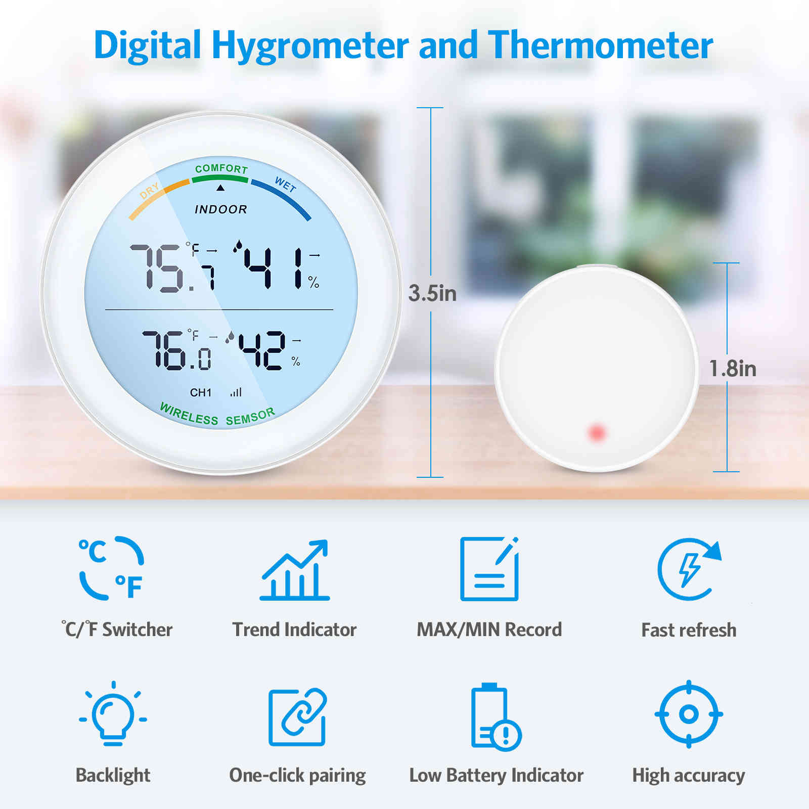 Wireless display thermometer lcd outdoor temperature sensor indoor digital hygrometer thermometer