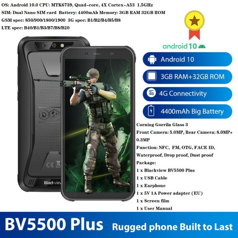 Walkie Talkie Global Version Blackview BV5500 Plus Rugged Smartphone IP68 Waterproof 3GB+32GB Android 10.0 OS 5.5" Screen 4400mAh 4GLTE Phon
Walkie Talkie Global Version Blackview BV5500 Plus Rugged Smartphone IP68 Waterproof 3GB+32GB Android 10.0 OS 5.5" Screen 4400mAh 4GLTE Phon
