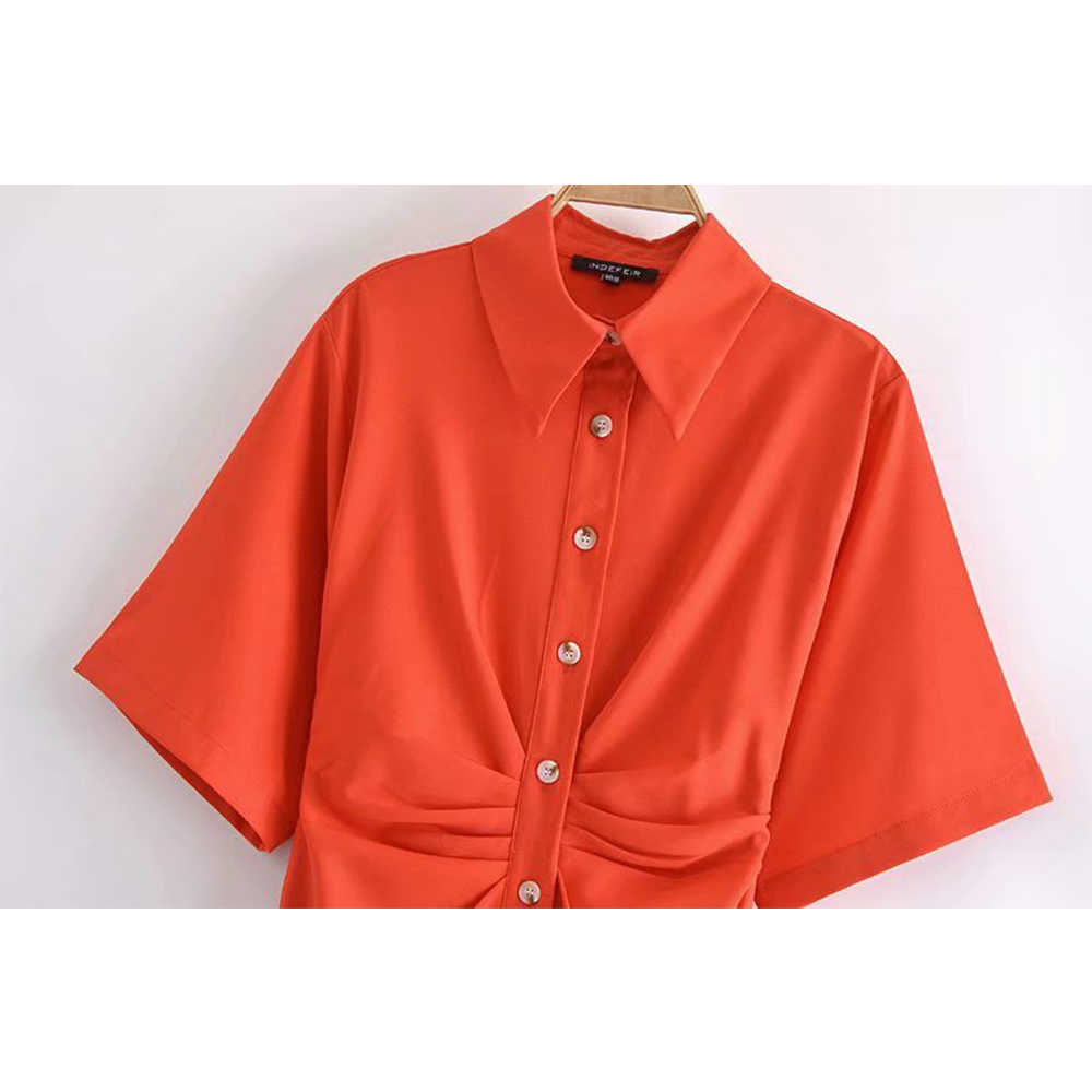 Summer Dress Women Short Sleeves elegant Casual Fashion Chic Lady Woman Draped Midi Shirt Dress y2k 210709