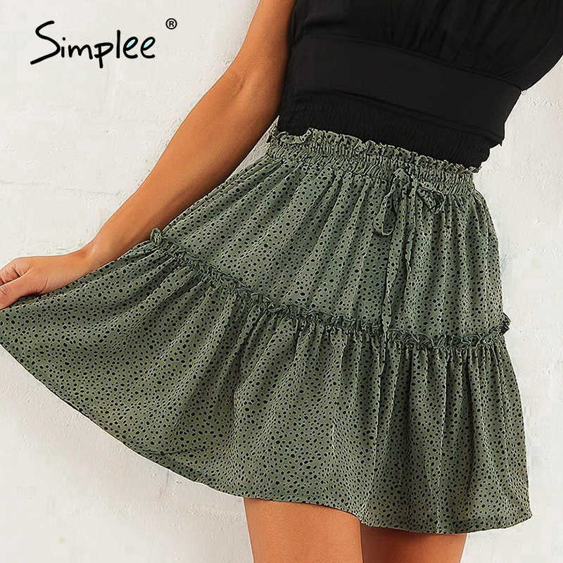 Casual polka dot mini women skirt High waist A line korean tassel pink summer Sexy ruffle beach female s 210619