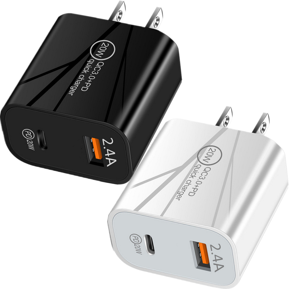 Smart Portable 12W 2.4A Dual Ports PD Wall Charger Eu US AC Home Travel USB C Type c Power Adapters For IPhone 13 14 15 Samsung Huawei Tablet PC Andro