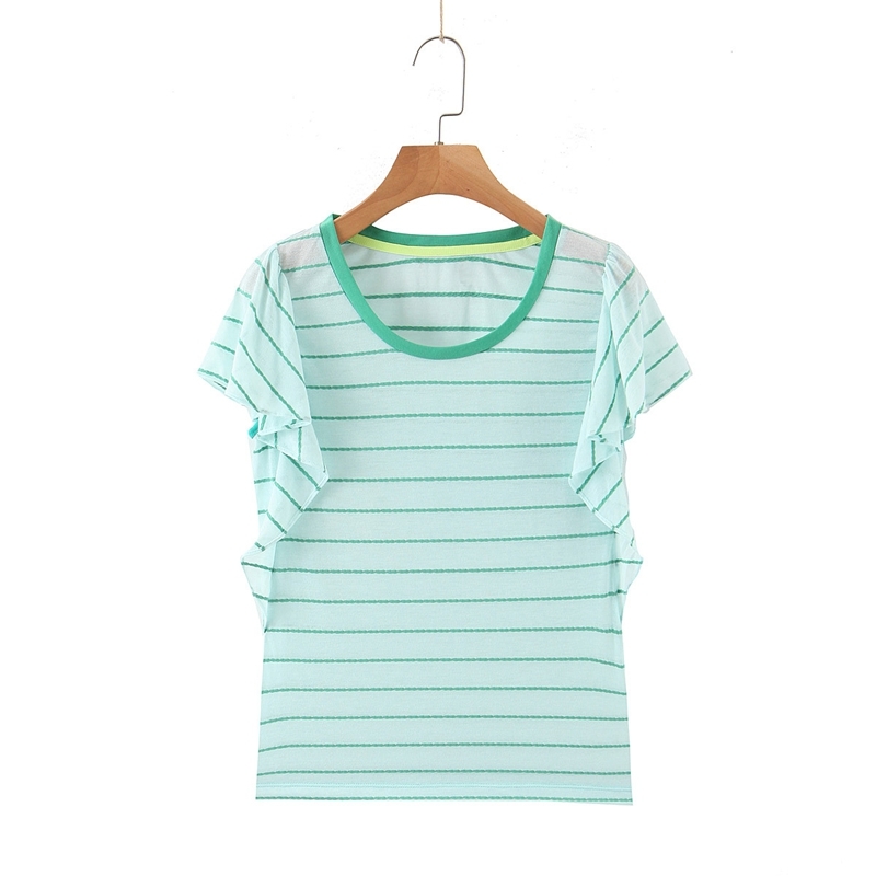 Summer Tees For Women Ruffles Sleeve O neck Striped T-shirt Preppy Style Tee Tops Ladies Street wear Shirt XZ2389 210525, Green
Summer Tees For Women Ruffles Sleeve O neck Striped T-shirt Preppy Style Tee Tops Ladies Street wear Shirt XZ2389 210525, Green