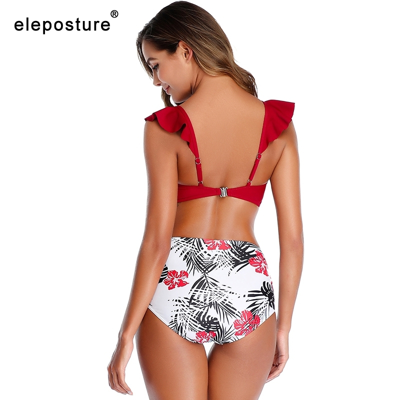 Sexy Bikini Women Swimsuit Ruffle High Waist Swimwear Print Set Mother Daughter Swimsuits Mommy And Me Bathing Suits 210521