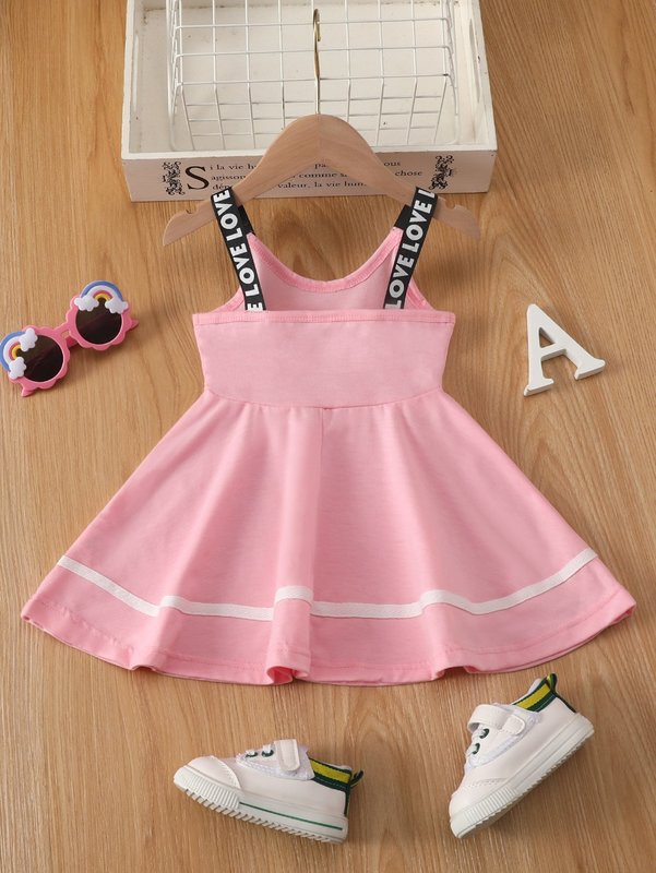 Baby Letter Graphic Contrast Tape Cami Dress SHE
