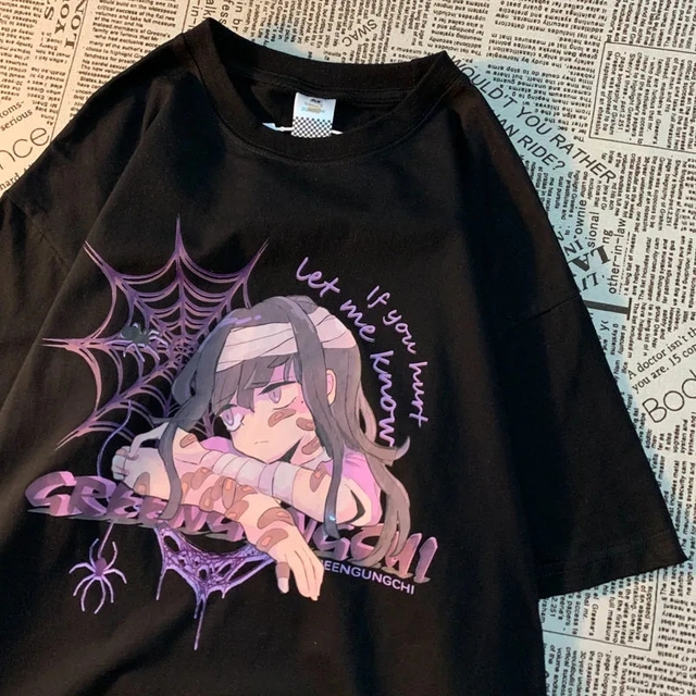 Summer Gothic Clothing oversized Women T shirt cartoon anime printing Harajuku tee Kawaii Pink Dark Grunge Streetwear, White
Summer Gothic Clothing oversized Women T shirt cartoon anime printing Harajuku tee Kawaii Pink Dark Grunge Streetwear, White