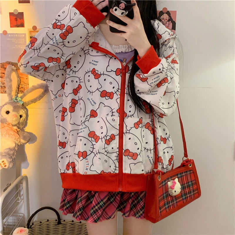 Cute Cartoon Sweatshirt Female Harajuku Streetwear Funny Zipper Hoodies Women Anime Teens Pullover Oversized Tops Vintage Hoodie 210927