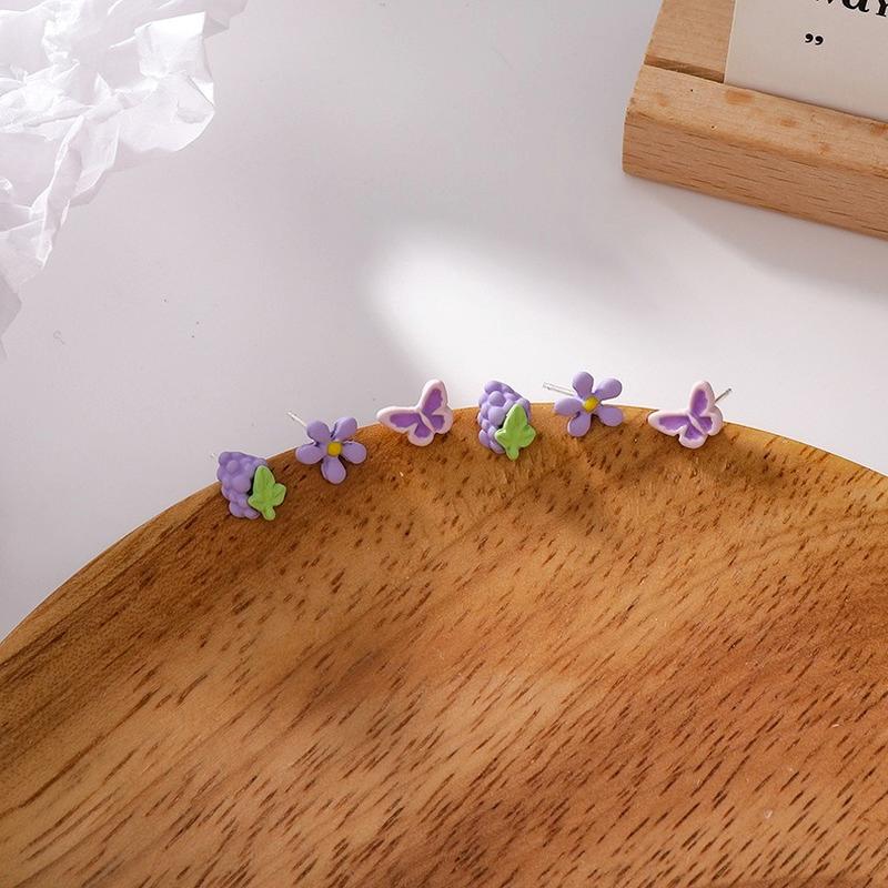 Stud Simple Mini Ear 6pcs/ Set Girl Jewelry Accessories Cool Cute Purple Flower Butterfly Grape Earring Good Gift, Golden;silver
Stud Simple Mini Ear 6pcs/ Set Girl Jewelry Accessories Cool Cute Purple Flower Butterfly Grape Earring Good Gift, Golden;silver
