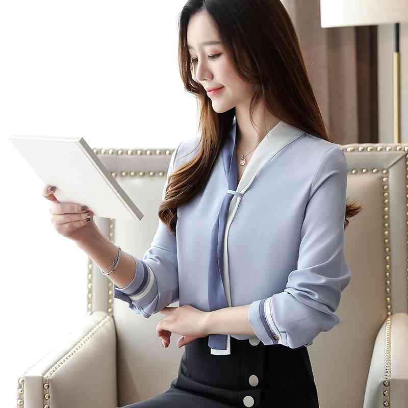 Solid Vintage Long Sleeve Chiffon Tops Loose Office Lady Women Blusas Mujer De Moda Elegant Autumn Clothing 7188 50 210506