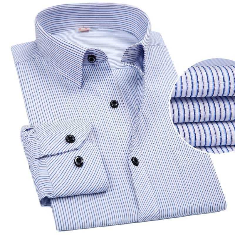 8xl Plus Size Large Men Long sleeve Non-Iron dress shirt male social striped shirts Easy Care oversized Shirt 210714