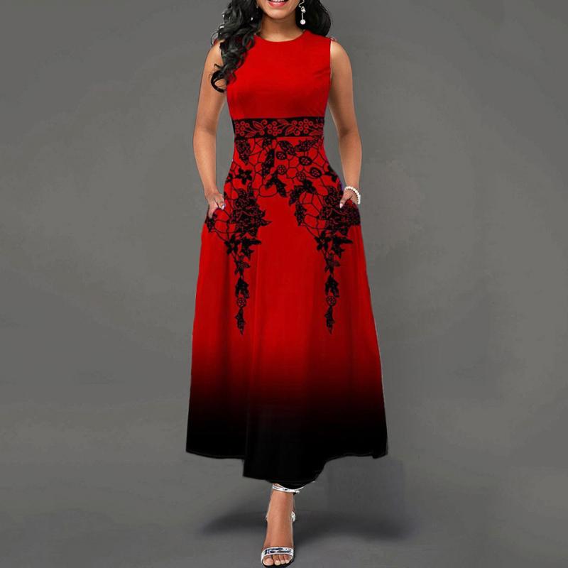 Casual Dresses OTEN Women Elegant Summer Sleeveless Beachwear Floral Print Maxi Dress A Line African Party Round Neck Long Robes