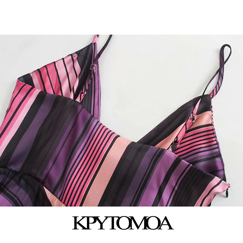 Women Chic Fashion Striped Pleated Midi Dress Backless Side Zipper Spaghetti Strap Female Dresses Vestidos 210420