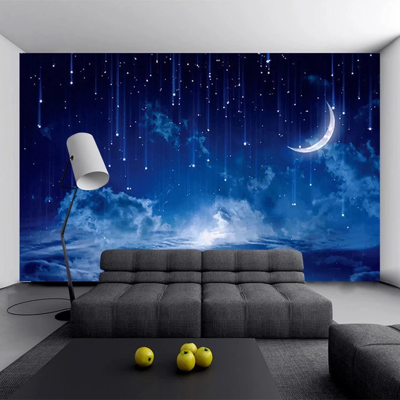 Custom 3D Blue Night Sky Children's Bedroom Backdrop Photo Mural Wallpaper Stereo Landscape Decor
