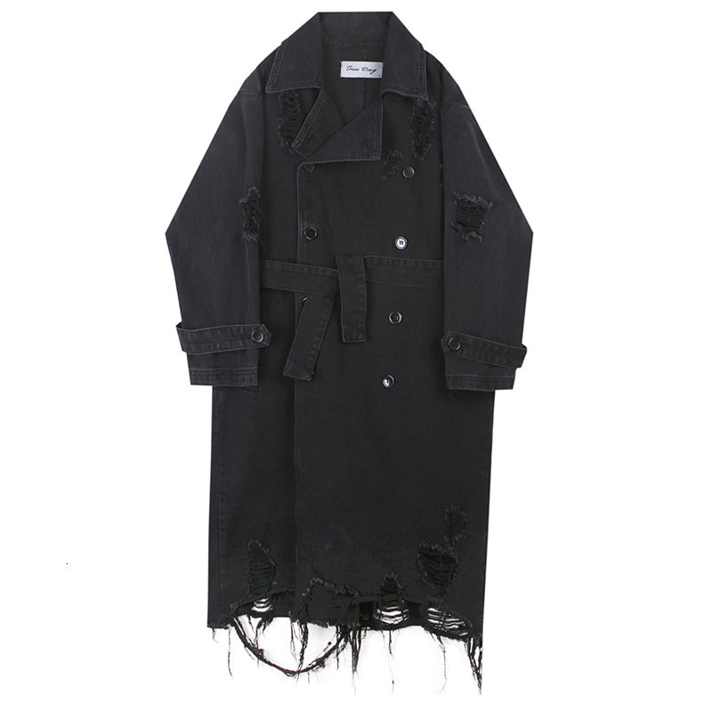 IEFB / Fashion Mens Windbreaker Suit Collar Douoble Breasted With Belt Denim Trench Coat Male Loose Casual 9A459 210524