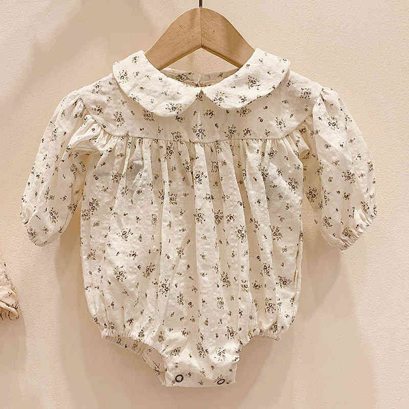 Autumn born Baby Girls Floral Doll Collar Long Sleeve Rompers Clothes Toddler Jumpsuits 210429