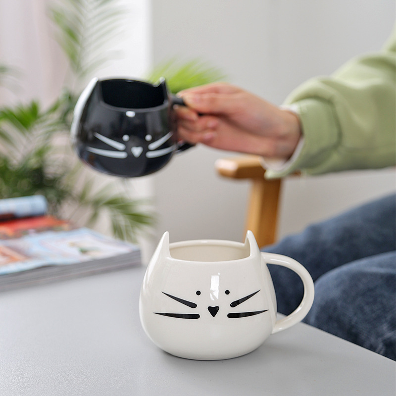 500ml Cute Black White Cat Mug Ceramic Couple Cup Milk Coffee Cups Household Office Mugs For Birthday Present
