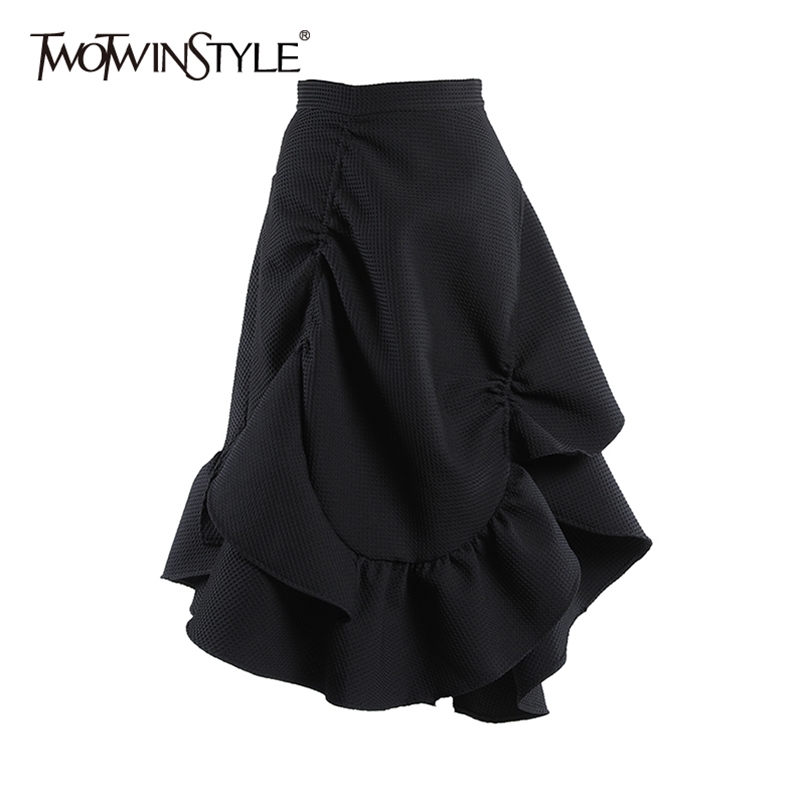Drawstring Black Asymmetrical Skirt For Women High Waist Patchwork Ruffle Midi Skirts Female Fashion 210521
Drawstring Black Asymmetrical Skirt For Women High Waist Patchwork Ruffle Midi Skirts Female Fashion 210521