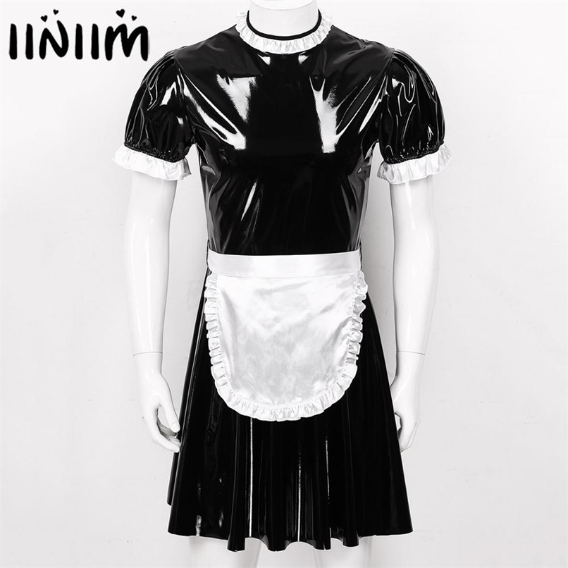 Mens Male Sissy Maid Dress Cosplay Costume Clubwear Short Puff Sleeve Wetlook Latex Servant Uniform Flared with Apron 211223, Black
Mens Male Sissy Maid Dress Cosplay Costume Clubwear Short Puff Sleeve Wetlook Latex Servant Uniform Flared with Apron 211223, Black
