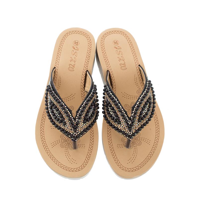 Slippers 36-42 Plus Size Fashion Beading Diamond Platform Beach Shoes Women Summer Flip Flops Flat Sandals A523