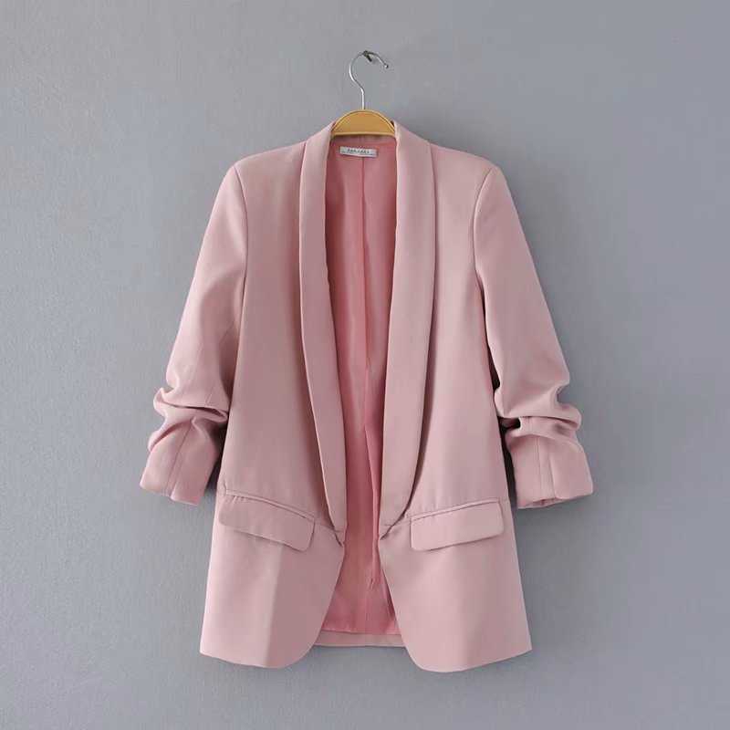 White Blazer Women Suits Spring Summer Three Quarter Sleeve Thin Jacket Leisure Pink 210930