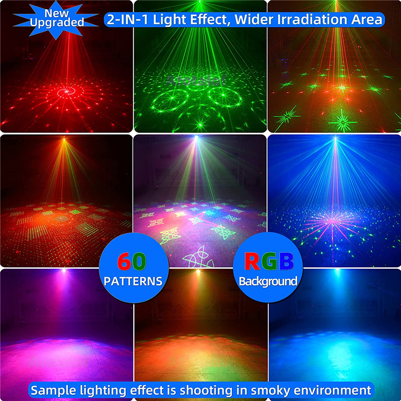 Party Stage Laser Lighting USB Charge Strobe DJ Disco Light Sound Activated Remote Control Projector Lamp for Home Birthday Bar Rave Wedding Christmas