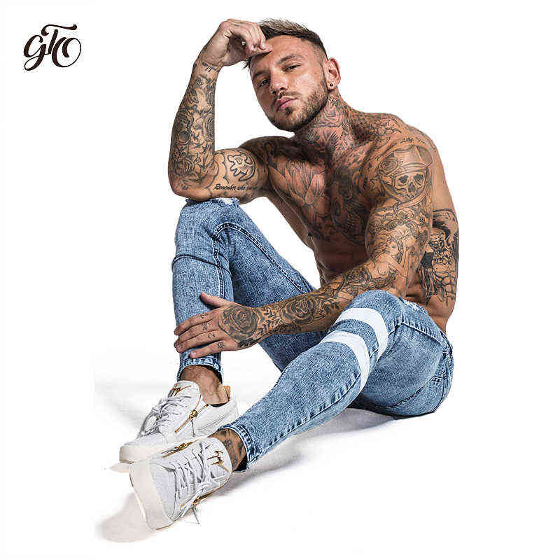 GINGTTO Slim Fit Jeans Men Blue Denim Pants Male Hip Hop Mens Trousers Clothing Stretch High Waist Fashion Jean zm49 211111