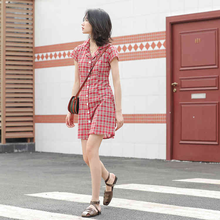 Plus Size Summer Girls Boho Party Female Vintage Dress plaid Sleeve Women Dresses short oversize Robe Vestido 210417Z