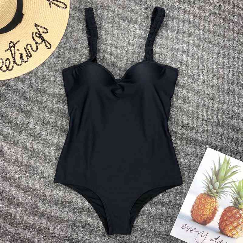 Sexy Black White Swimsuit Women Bodysuit Swimwear Push Up Monokini Solid Bathing Suit Beachwear Swimming 210521