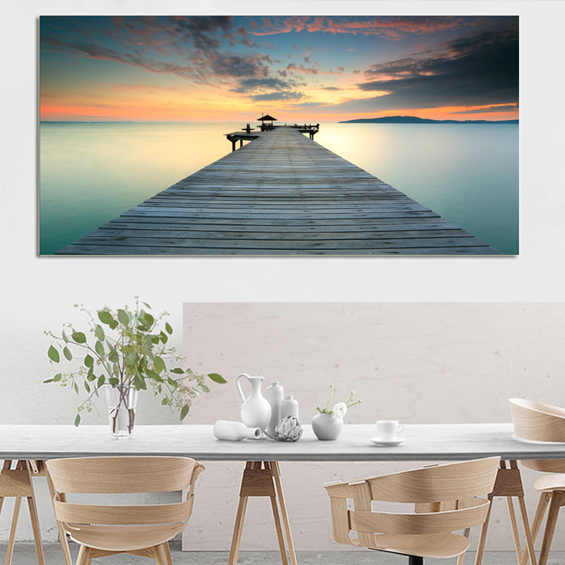 Modern Large Size Landscape Poster Wall Art Canvas Painting Sunset Beach Picture For Living Room Bedroom Decoration