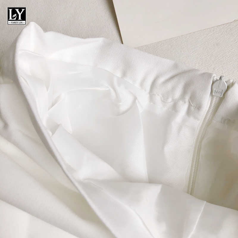 LY VAREY LIN Summer Women Casual Irregular A-line White Mini Skirts Sweet High Waist Solid Color Black Folds Fishtail 210526