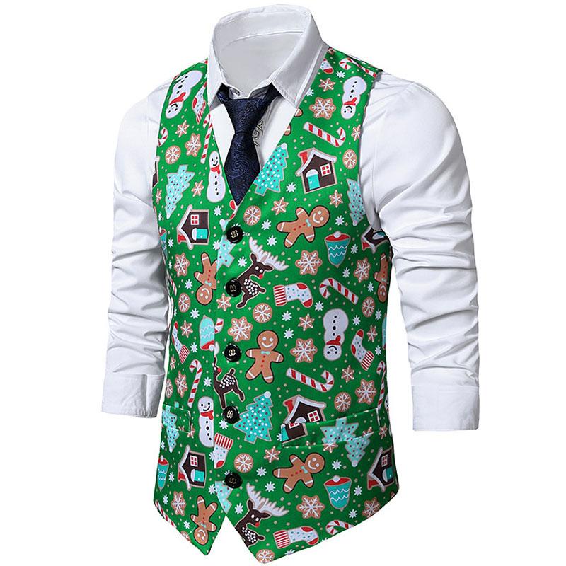 Green Christmas Vest Men 2021 Brand 3D Xmas Print Mens Waistcoat Casual Party Holiday Cosplay Tuxedo Gilet Homme Chaleco Hombre Men's Vests