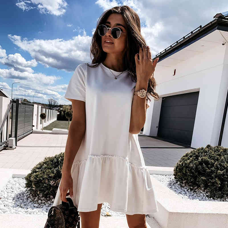 Foridol casual summer autumn dress plus size white loose short dress female purple big size dress vestidos 210415