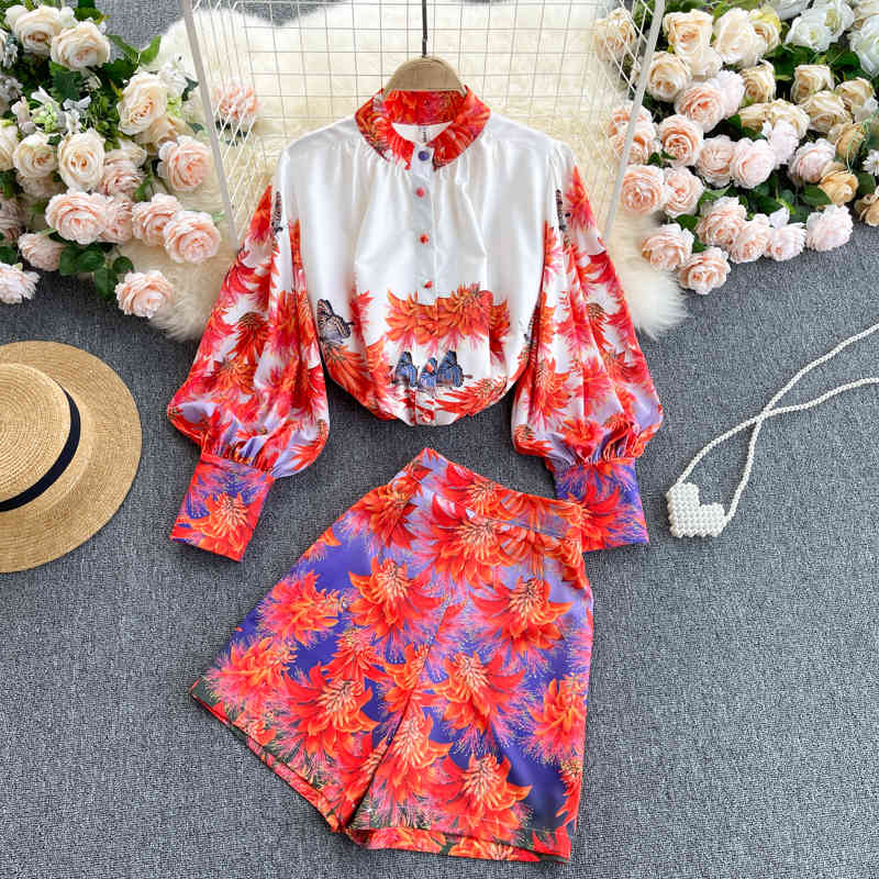 Women High Waist Wide Leg Shorts Print Big Size Lantern Sleeve Shirt Two Piece Set Fashion Spring Summer 11B508 210525, Orange
Women High Waist Wide Leg Shorts Print Big Size Lantern Sleeve Shirt Two Piece Set Fashion Spring Summer 11B508 210525, Orange