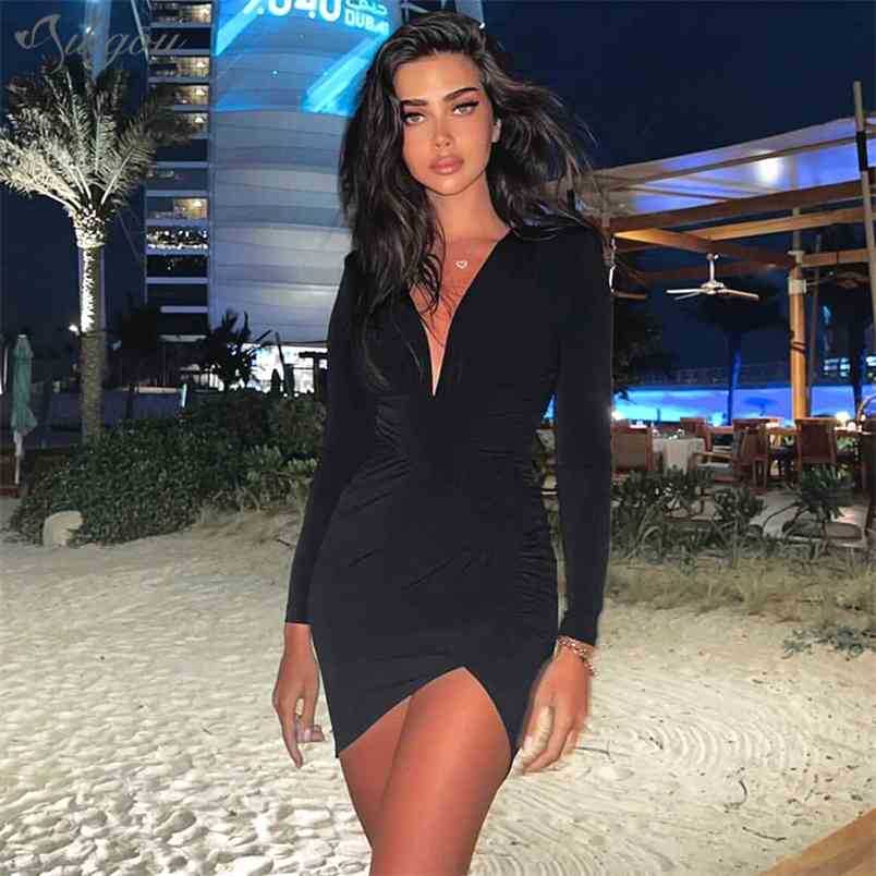 Women' Summer Sexy V-neck Long Sleeve Pleated Dress Mini Black Bodycon Celebrity Party Vestidos 210525
Women' Summer Sexy V-neck Long Sleeve Pleated Dress Mini Black Bodycon Celebrity Party Vestidos 210525