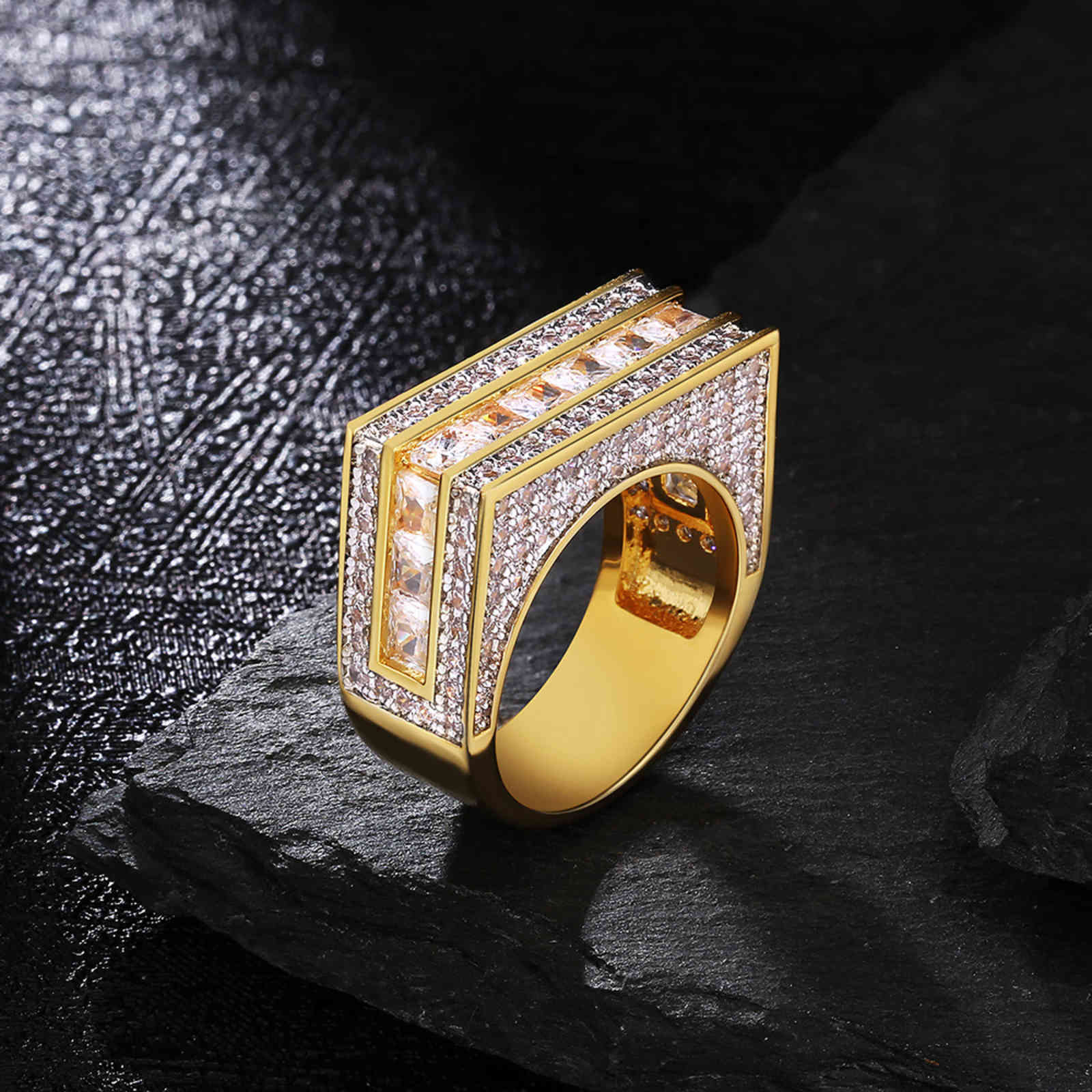 Micro Set Single and Double Row Princess Cut Zircon Ring Men's Hip Hop Square Personalized Bracelet