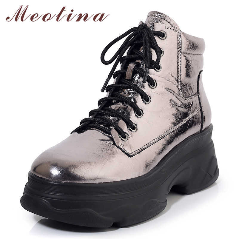 Meotina Autumn Ankle Boots Women Natural Genuine Leather Flat Platform Short Boots Lace Up Round Toe Shoes Lady Black Size 34-39 210608
Meotina Autumn Ankle Boots Women Natural Genuine Leather Flat Platform Short Boots Lace Up Round Toe Shoes Lady Black Size 34-39 210608