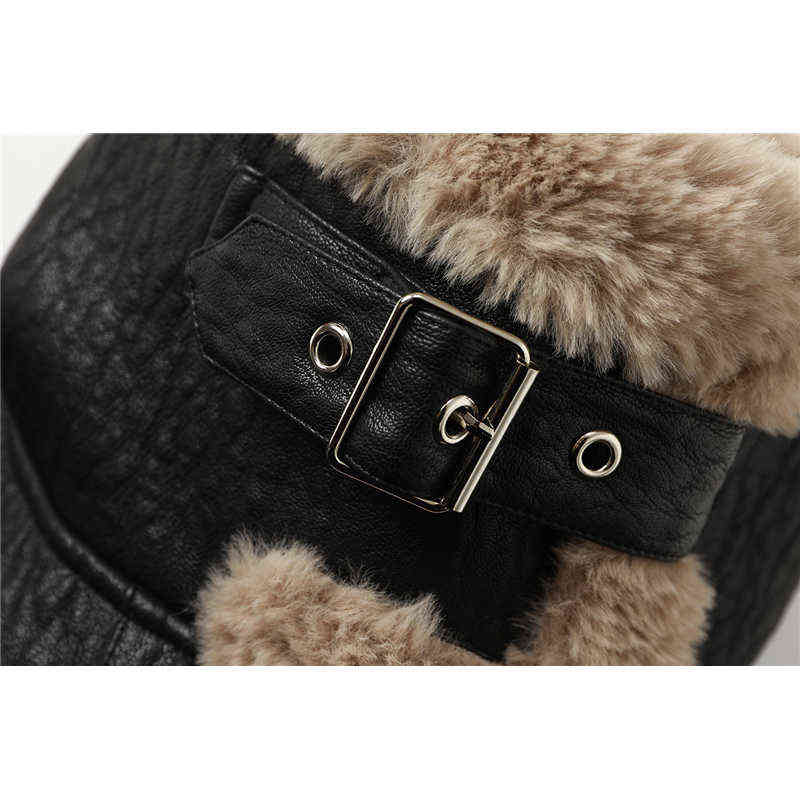 Fashion Faux Fur Coat Women Leather Jacket Autumn Winter Warm Plush Thick Outerwear Ladies Wool Fur Collar Zipper Basic Jackets 211130