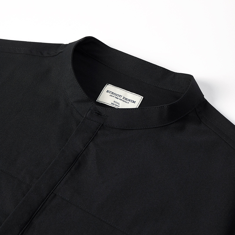 KUEGOU Blended Cotton Solid Color Spring Summer Man Shirt Long Sleeve Half Cardigan Fashion Shirts Men Top Plus Size Bc-201 210331