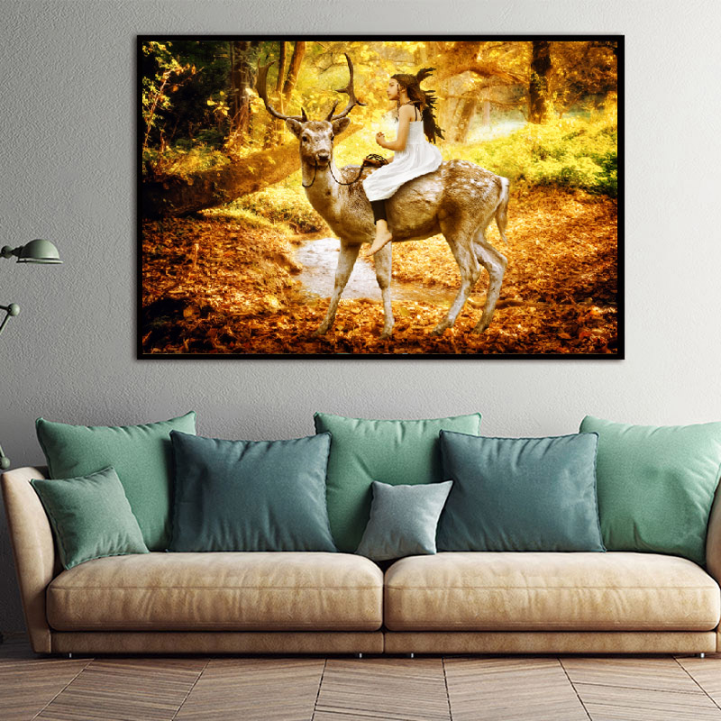 Deer And Girl Picture Wall Art Canvas Painting Abstract Animal Poster HD Print For Living Room Bedroom Decoration Cuadros