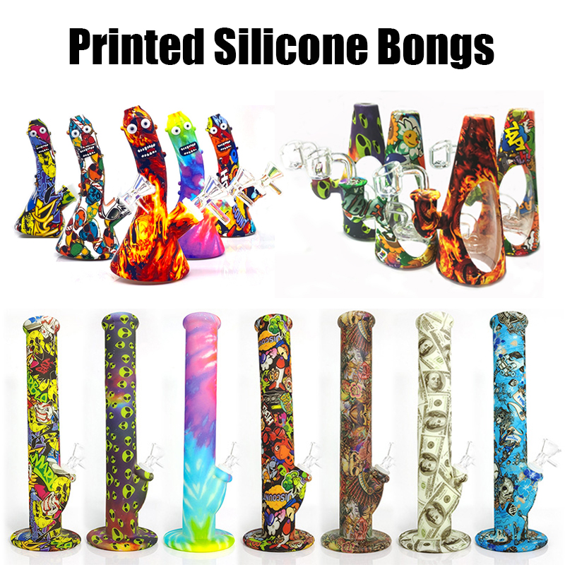 Glow in the dark Silicone Printed Bong Smoking Straight Hookah Water Pipes Dab Rigs With Glass Bowl Downsteam Beakers AK47 cucumber
Glow in the dark Silicone Printed Bong Smoking Straight Hookah Water Pipes Dab Rigs With Glass Bowl Downsteam Beakers AK47 cucumber