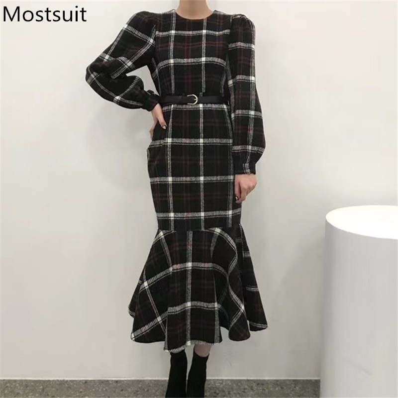 Vintage Korean Plaid Mermaid Dress Women Spring Slim Waist Pencil Long Dresses Elegant Ladies Vestidos Femme 210518, Black
Vintage Korean Plaid Mermaid Dress Women Spring Slim Waist Pencil Long Dresses Elegant Ladies Vestidos Femme 210518, Black