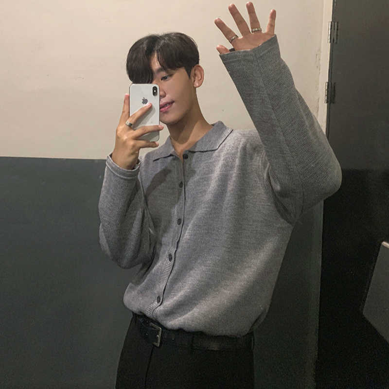IEFB Lapel Knitted Cardigan Sweater Men's Spring Autumn Korean Fashion Kintwear Single Breasted Loose Big Size Tops 9Y4519 210818
